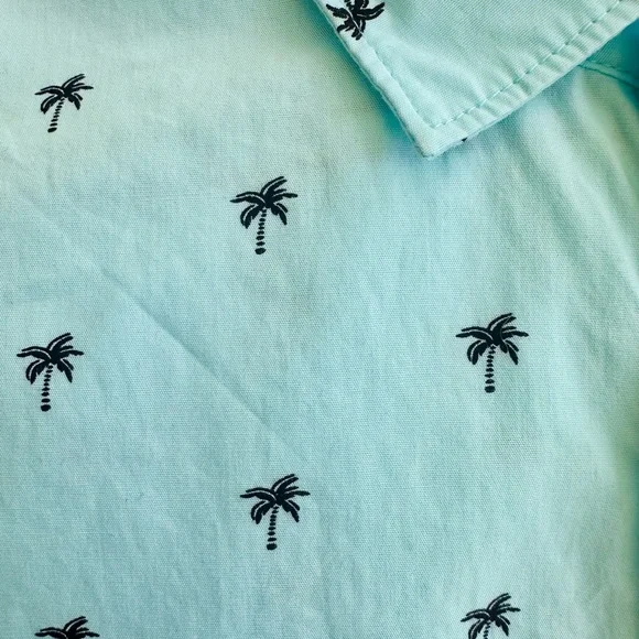Denim & Flower Ricky Singh Mens Palm Tree Teal Collared Shirt Sz L slim fit NWOT - Picture 8 of 11